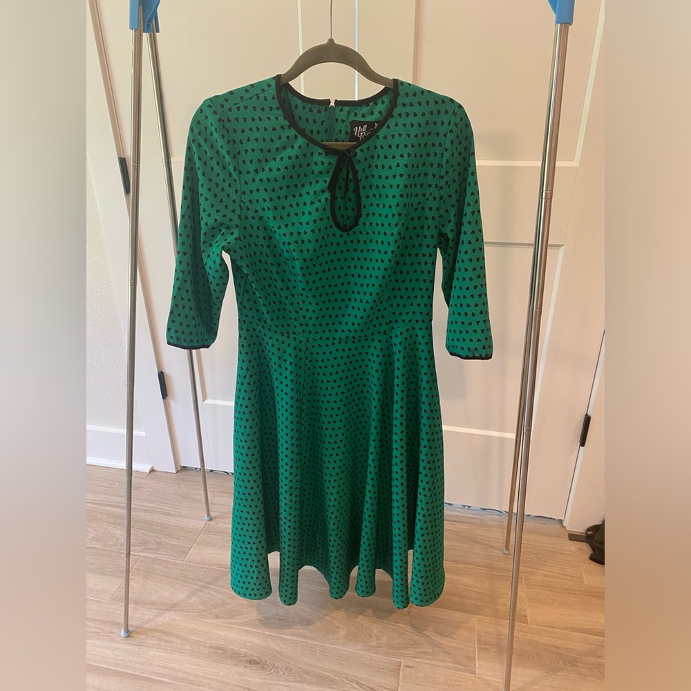 Hell Bunny Green Midi Dress with Black Heart Print